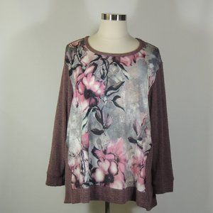 Mauve Knit Sweater Top with Printed Front